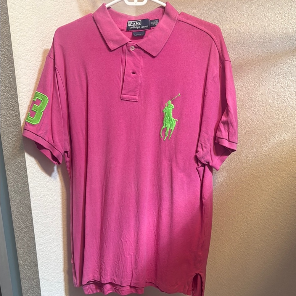 Ralph Lauren Pink and Green Polo Shirt Classic Design